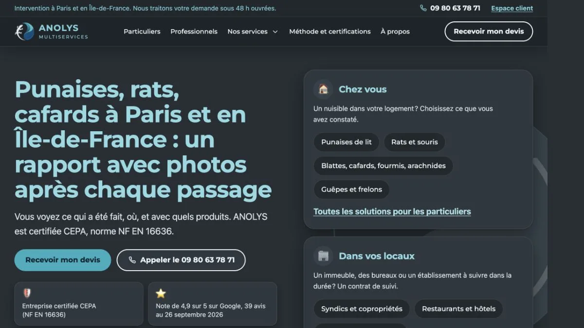 Aperçu du site officiel de Anolys