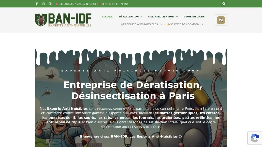 Aperçu du site officiel de BAN-IDF — La Brigade Anti-Nuisibles