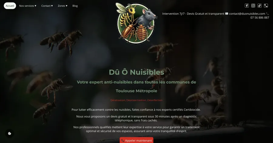 Aperçu du site officiel de Dû Ô Nuisibles