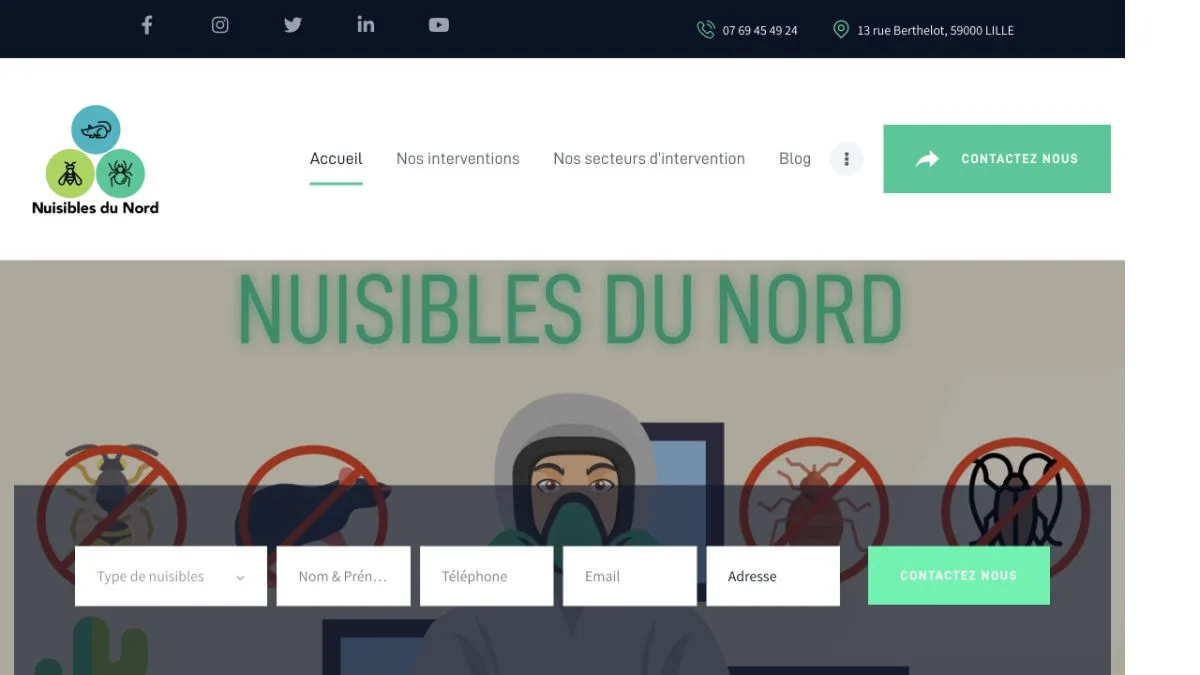 Aperçu du site officiel de Nuisibles du Nord