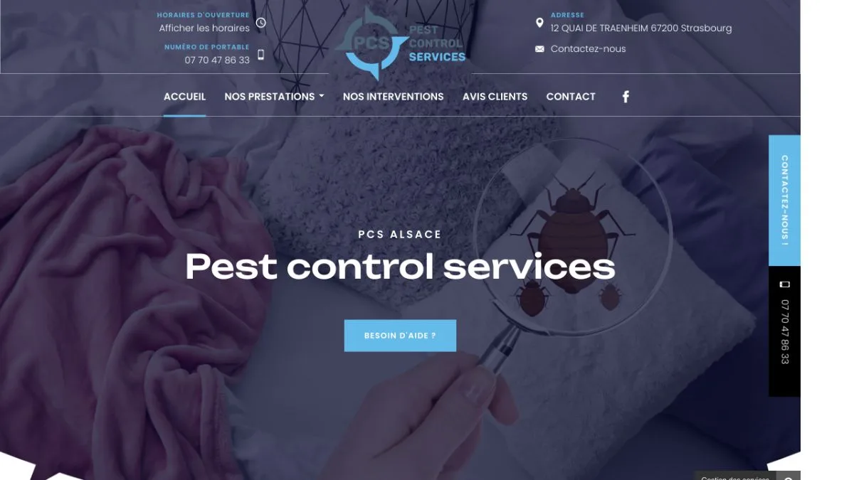 Aperçu du site officiel de Pest Control Services — PCS Alsace