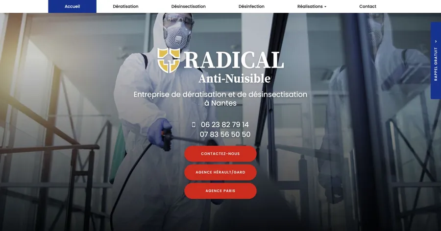 Aperçu du site officiel de Radical Anti-Nuisible