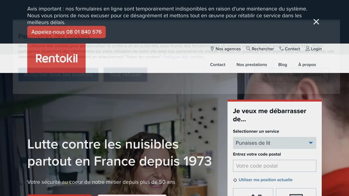 Aperçu du site du réseau Rentokil France