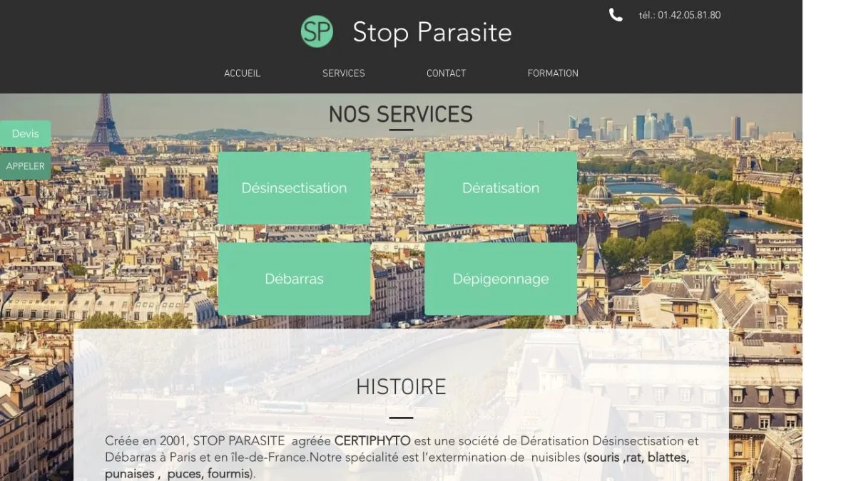 Aperçu du site officiel de Stop Parasite